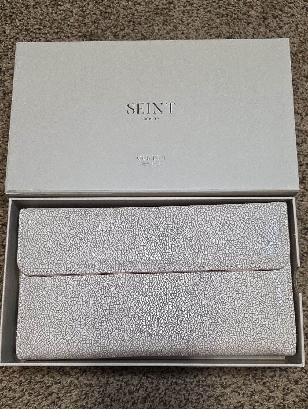 NIB SEINT Beauty Clutch Cosmetic Case in Shimmery Light Pink Leather